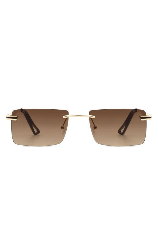 Rectangle Rimless Retro Flat top Sunglasses - Luxxfashions