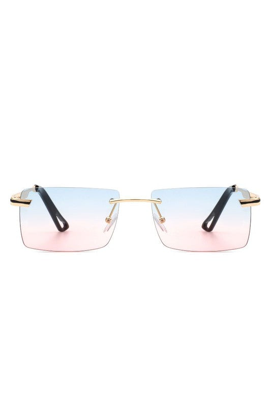 Rectangle Rimless Retro Flat top Sunglasses - Luxxfashions