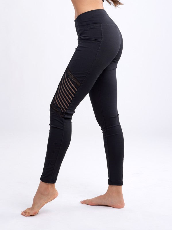 High-Waisted Workout Leggings with Mesh Panels - Luxxfashions
