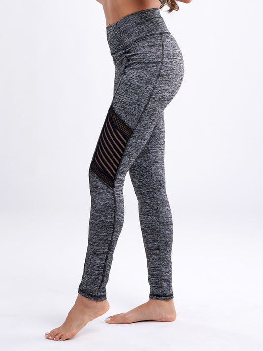 High-Waisted Workout Leggings with Mesh Panels - Luxxfashions