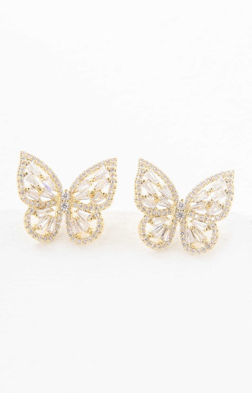 Crystal Butterfly Earrings Gold - Luxxfashions