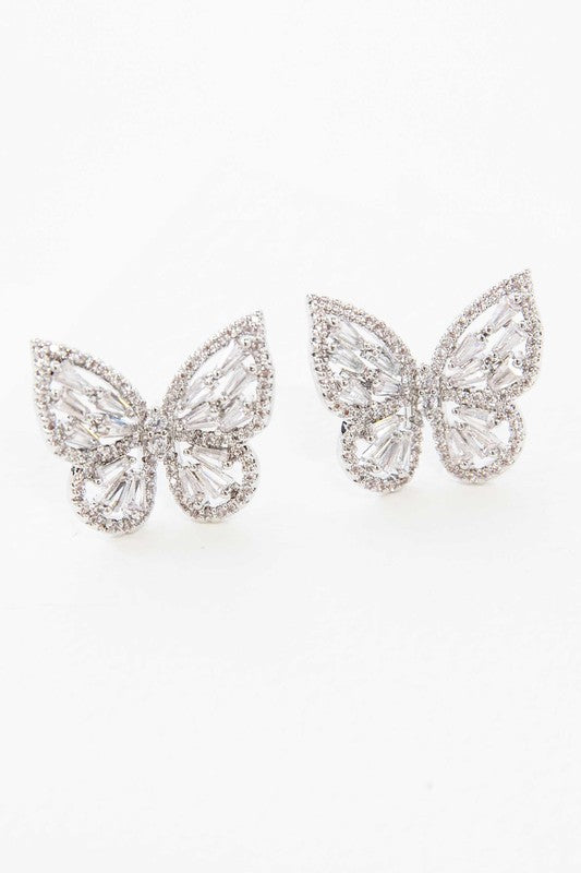 Crystal Butterfly Earrings Silver - Luxxfashions