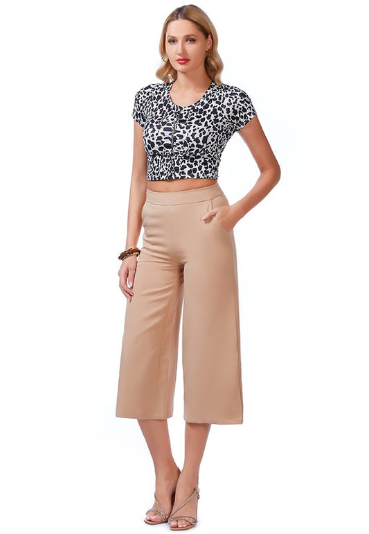 High Rise Cropped Culottes Trousers - Luxxfashions