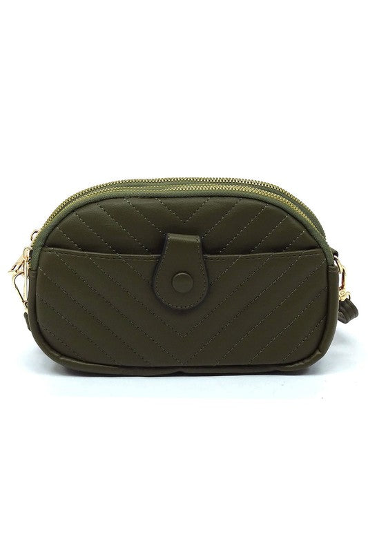 Chevron Quilted Multi Compartment Crossbody Bag - Luxxfashions