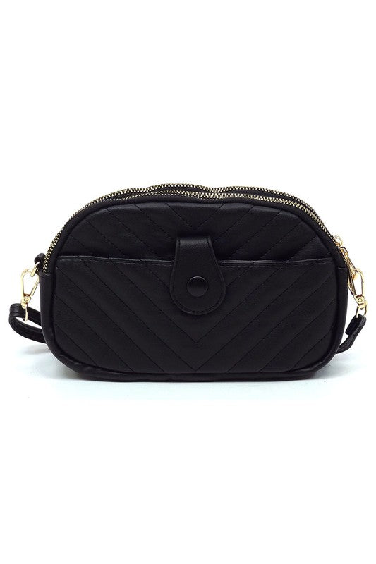 Chevron Quilted Multi Compartment Crossbody Bag - Luxxfashions