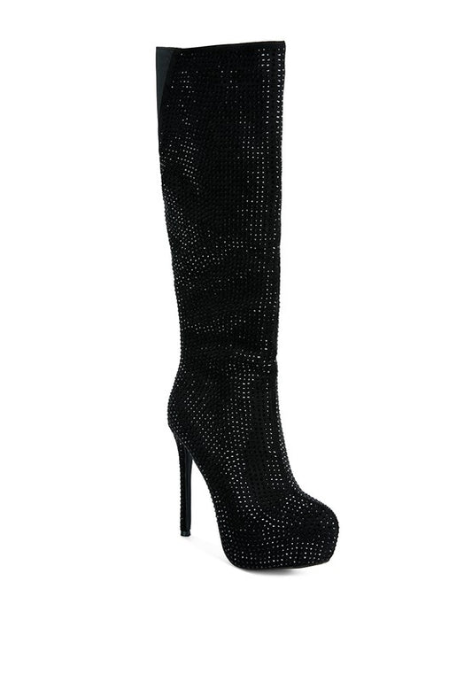 Nebula Diamante Stiletto Calf Boots - Luxxfashions
