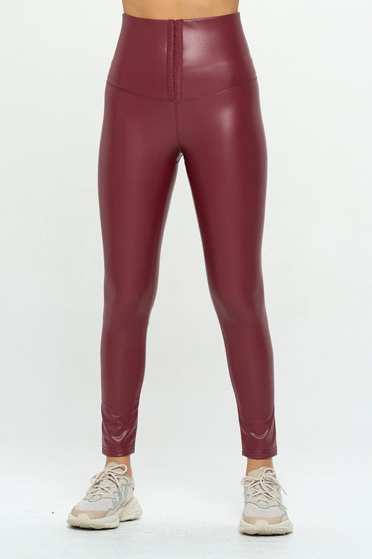 High Waist PU Leather Corset Cincher Pants - Luxxfashions