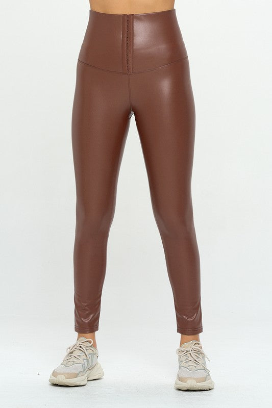 High Waist PU Leather Corset Cincher Pants - Luxxfashions
