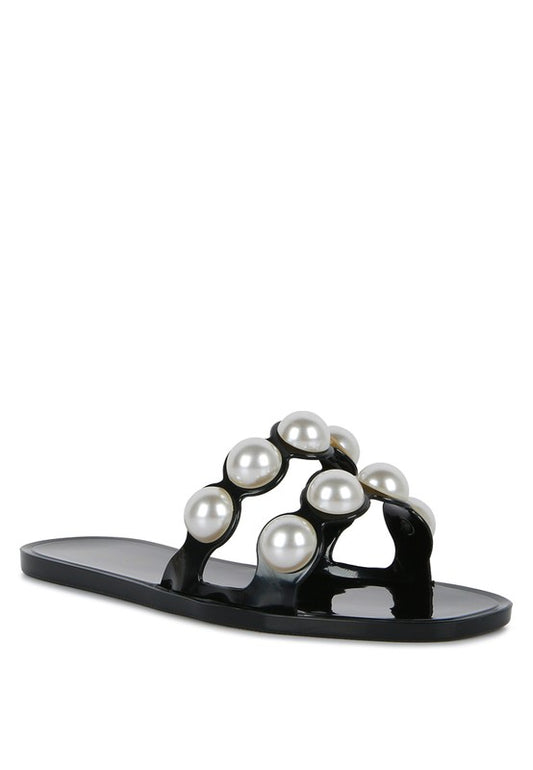 Pearla Faux Pearl Detail Jelly Flats - Luxxfashions