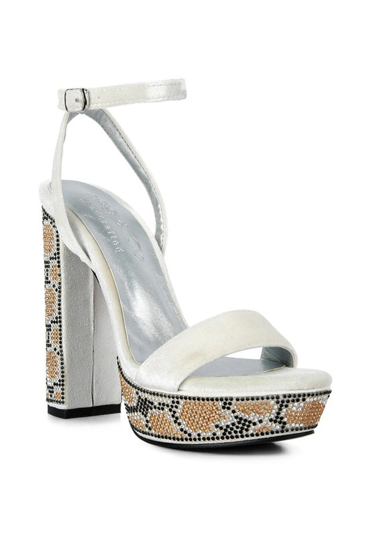 ZIRCON Diamante Studded High Block Heel Sandals - Luxxfashions