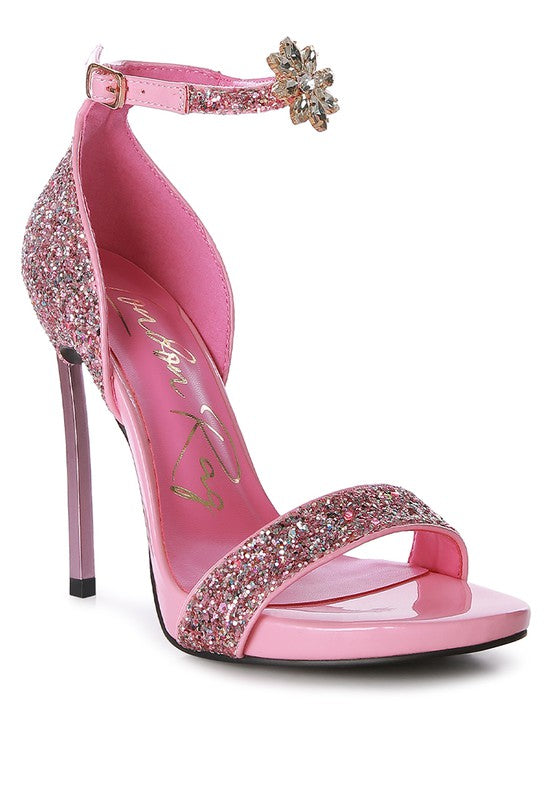 Straight Fire High Heeled Glitter Sandals - Luxxfashions
