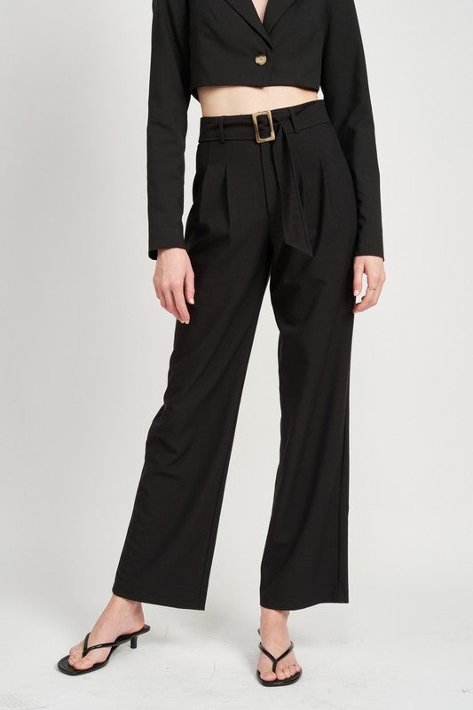 PLEATED SIDE LEG PANTS WITH BELT - Luxxfashions