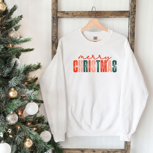 Distressed Merry Christmas Graphic Sweatshirt - Luxxfashions