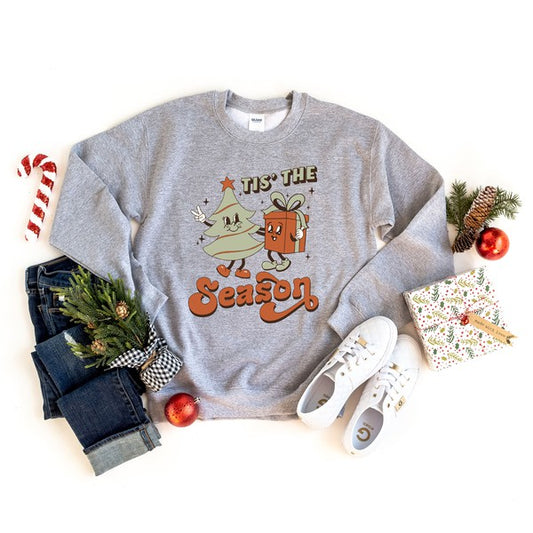 Retro Tis The Season Tree Graphic Sweatshirt - Luxxfashions