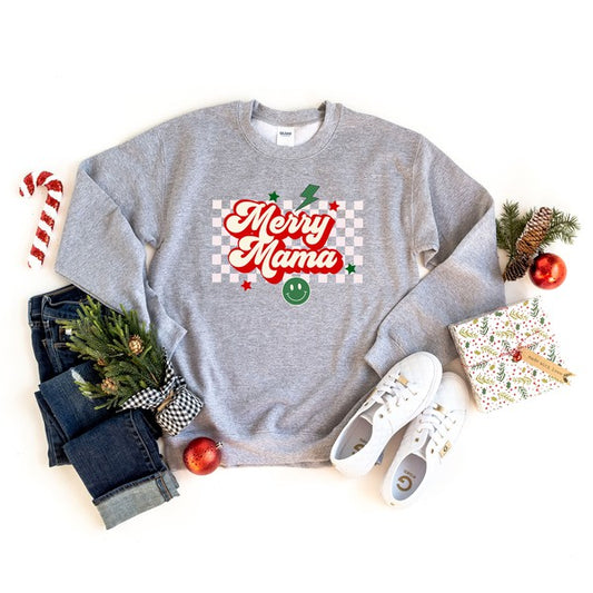 Merry Mama Checkered Graphic Sweatshirt