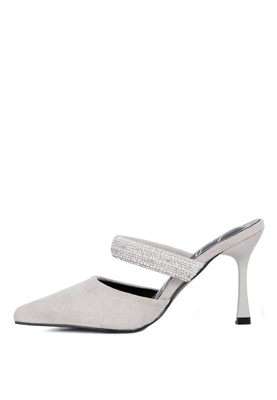 Diamante Heeled Mules with Fauci Strap