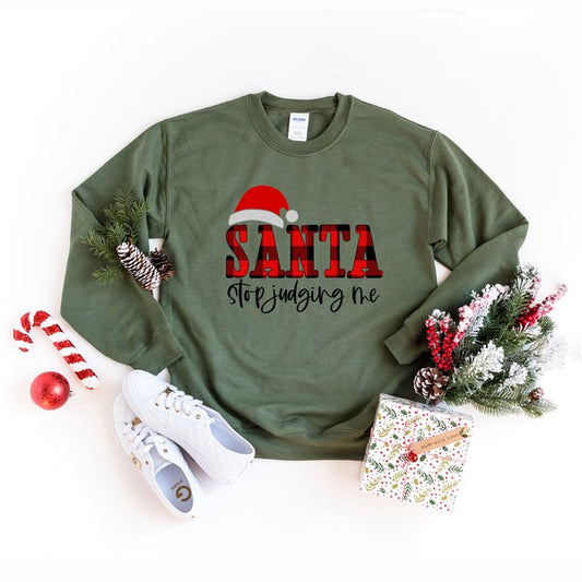 Santa Stop Judging Me Plaid Graphic Sweatshirt - Luxxfashions