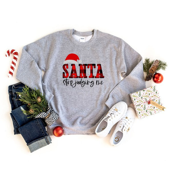 Santa Stop Judging Me Plaid Graphic Sweatshirt - Luxxfashions
