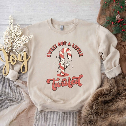 A Little Twisted Candy Cane Graphic Sweatshirt - Luxxfashions