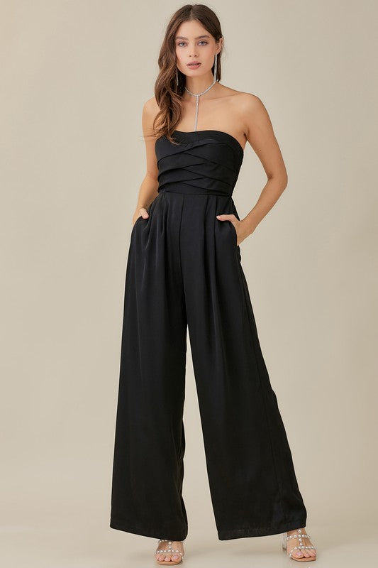 Overlapping Top Detailed Jumpsuit - Luxxfashions