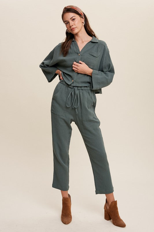 Long Sleeve Button Down and Long Pants Sets - Luxxfashions