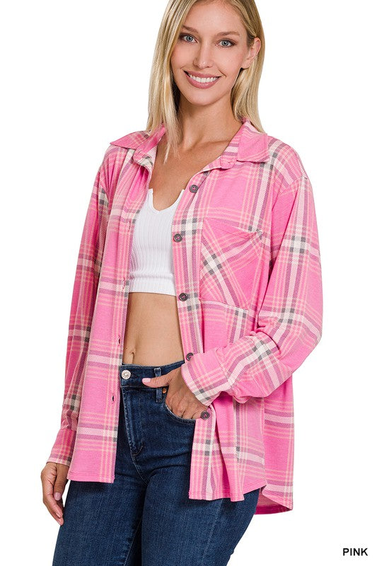 Plaid Shacket With Front Pocket - Luxxfashions