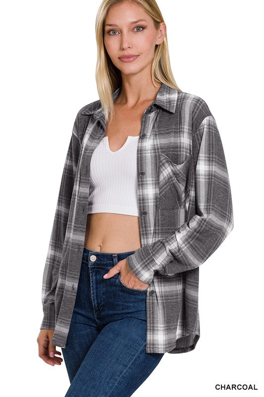 Plaid Shacket With Front Pocket - Luxxfashions