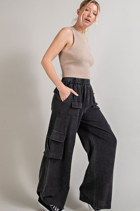 Mineral Washed Cargo Pants - Luxxfashions