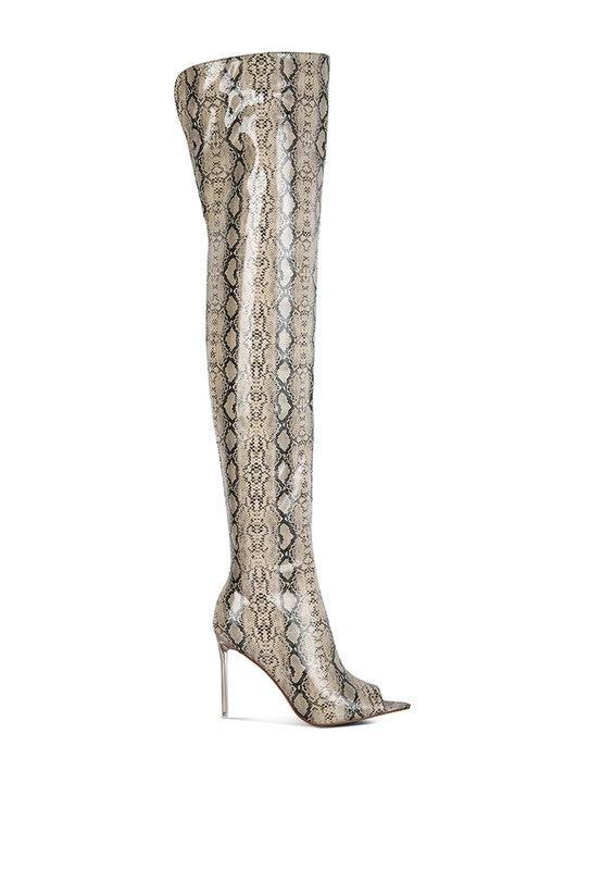 Snake Print Stiletto Long Boots