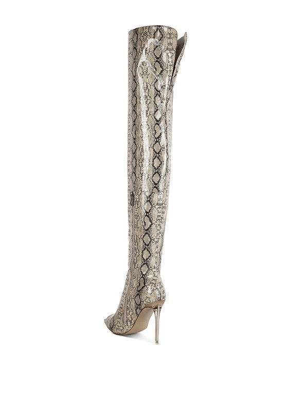 Snake Print Stiletto Long Boots