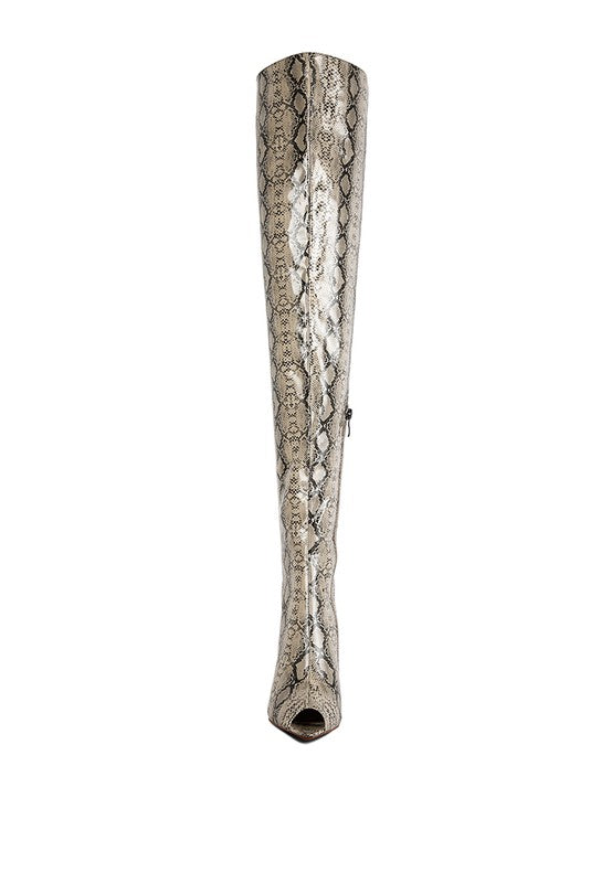 Snake Print Stiletto Long Boots