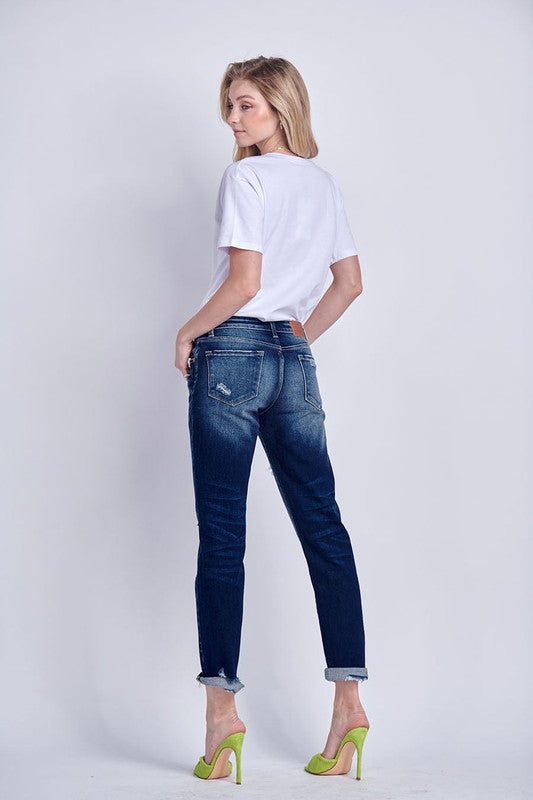 MID RISE STRETCH BOYFRIEND WITH PATCH JEANS