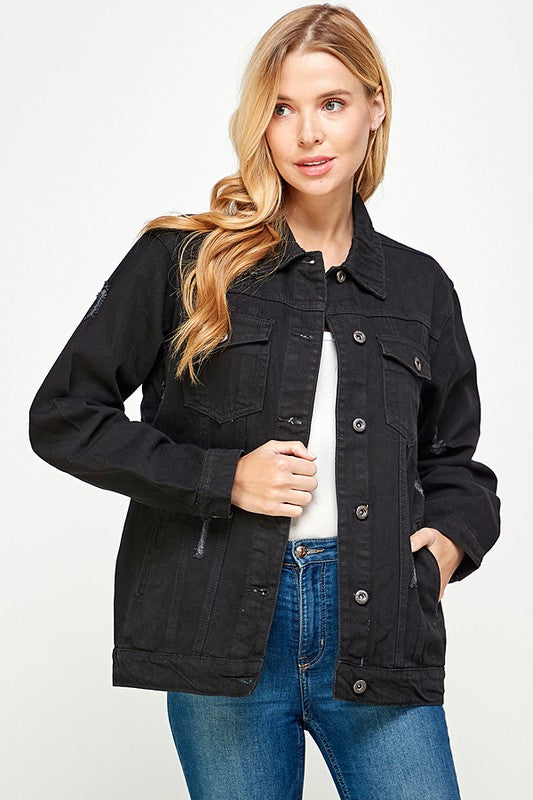 Women's Denim Jacket with Fleece Hoodies - Luxxfashions