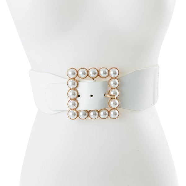SQUARE SHAPED PEARL FACETED FASHION BELT - Luxxfashions