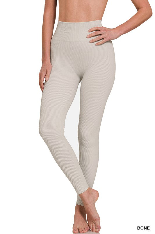 Ribbed Seamless High Waisted Full Length Leggings - Luxxfashions