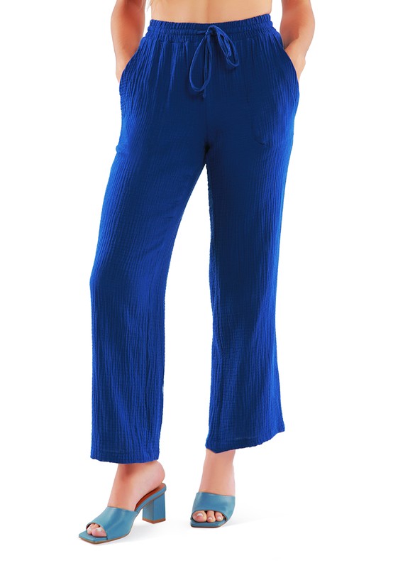 Drawstring Casual Lounge Wide Pants - Luxxfashions