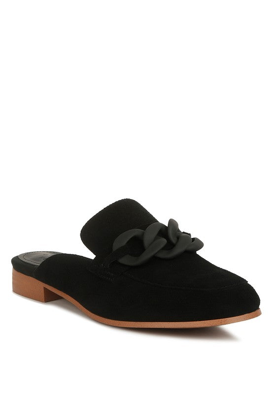 Suede Slip-On Loafers with Chunky Chain - Krizia