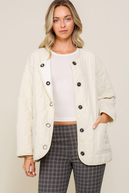 Quilted Puffer Jacket with Pockets - Luxxfashions
