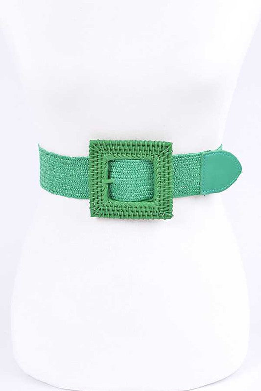 Color Bamboo Square Buckle Elastic Straw Belt