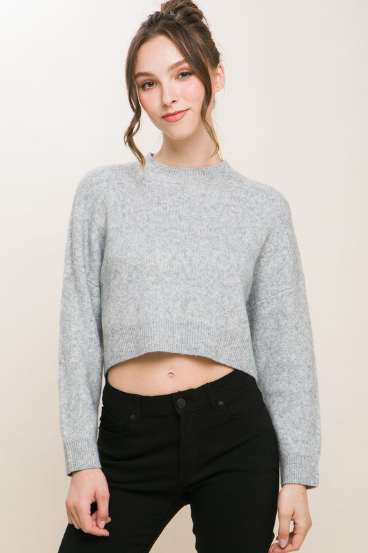 Wool Blend Cropped Sweater Top - Luxxfashions