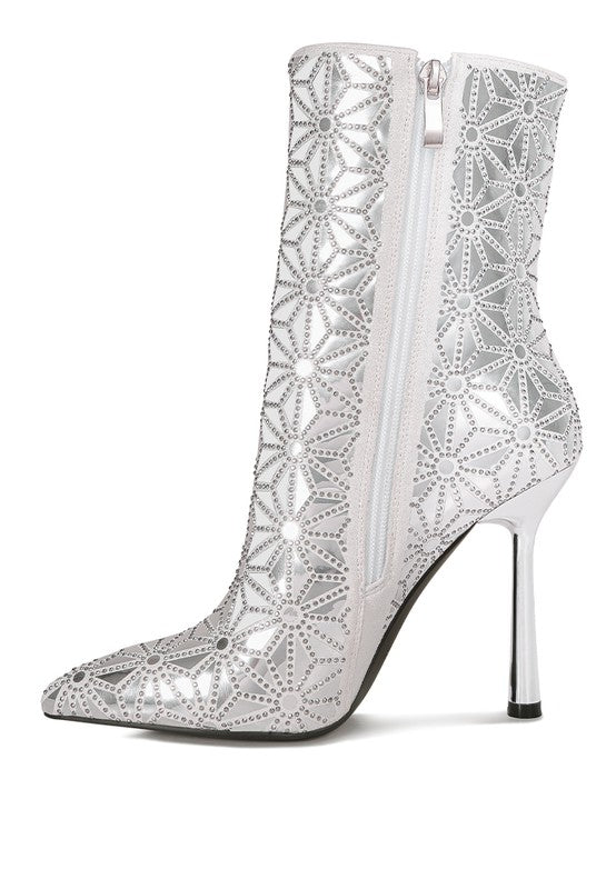 Embellished Ankle Boots - Mirror Detail