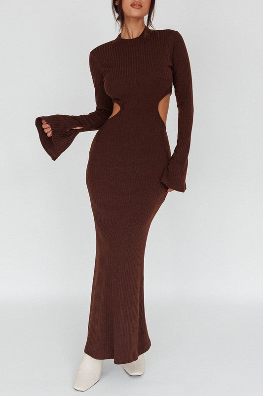 Long Sleeves with flared Cuffs Knit Maxi Dress - Luxxfashions