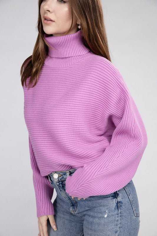 Viscose Dolman Sleeve Turtleneck Sweater - Luxxfashions