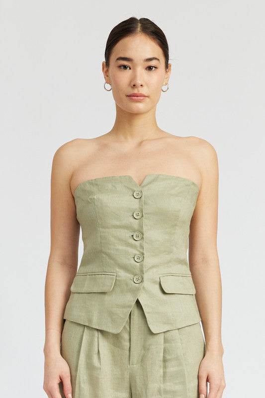 BUTTON DOWN BUSTIER TUBE TOP - Luxxfashions