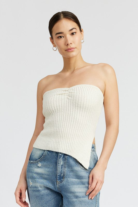ASYMMETRICAL RUCHED TUBE TOP - Luxxfashions