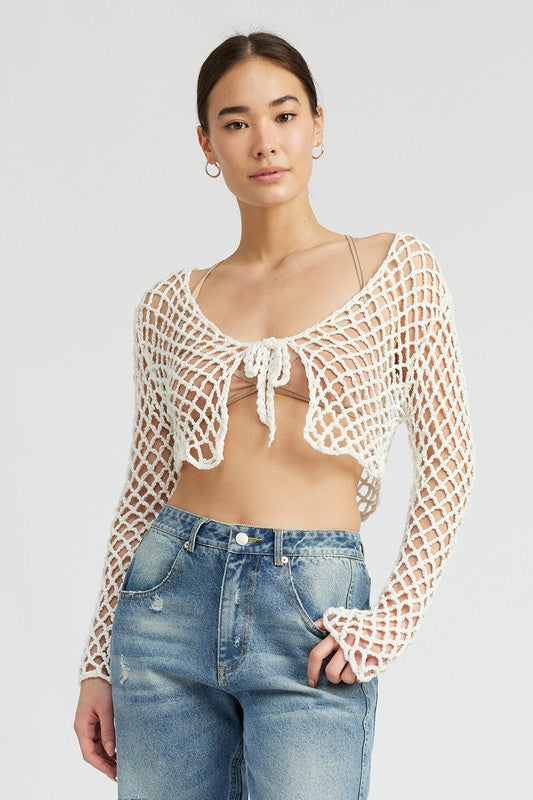 FRONT TIE ROPE CROCHET TOP - Luxxfashions