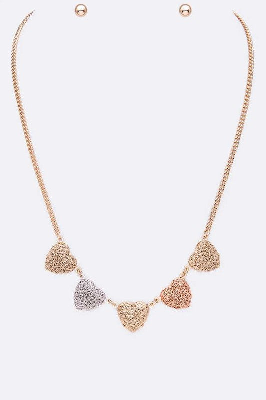 Wired Textured Heart Shape Collar Necklace Set