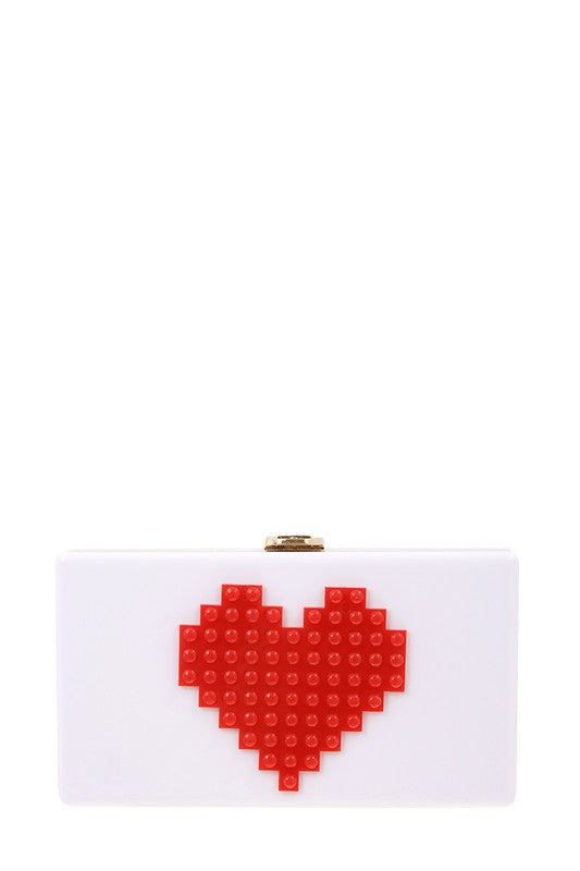 Pixelated Heart Shape Clutch Evening Bag