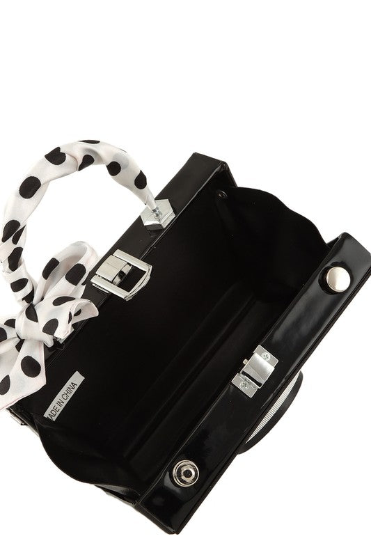 Ribbon and Camera Shape Visible Clutch Bag