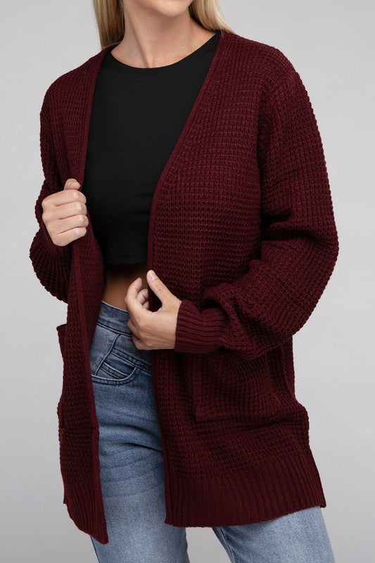 Low Gauge Waffle Open Cardigan Sweater - Luxxfashions